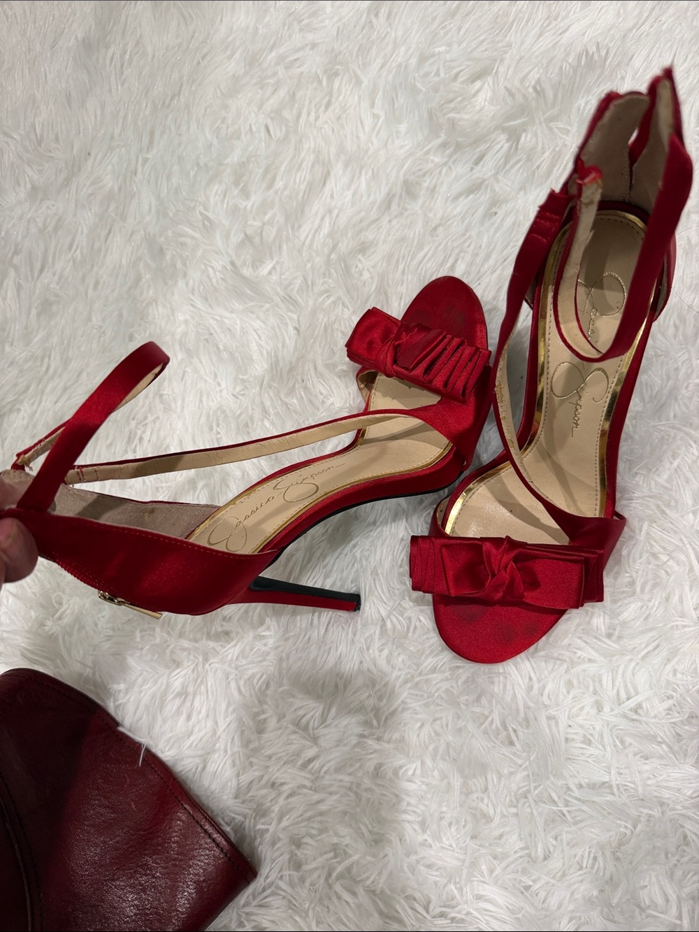 Jessica Simpson Red Satin Bow Stiletto Sandals